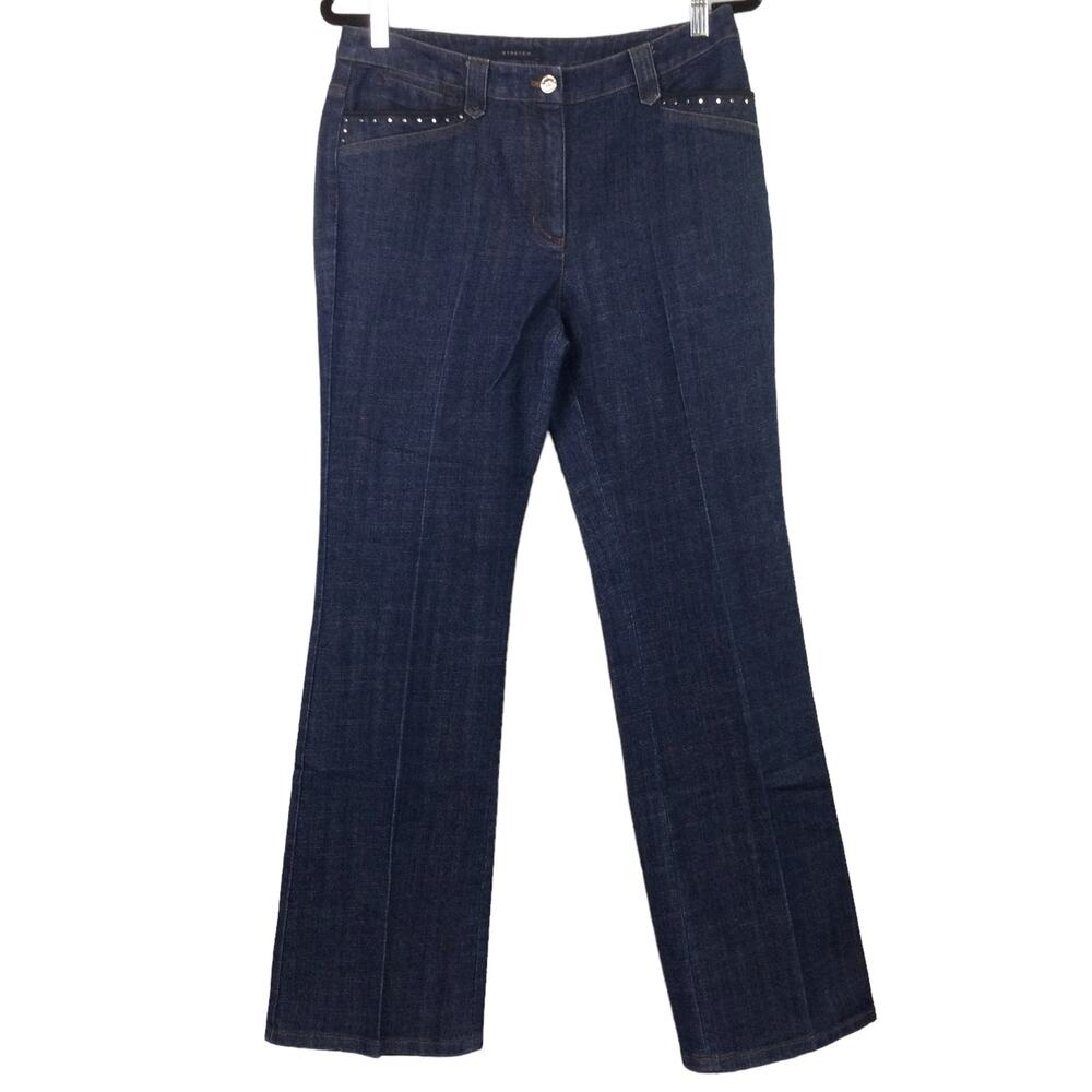 Anne Klein Y2K Indie Sleek Country Western Dark Wash Studded Boot Cut Jeans 8